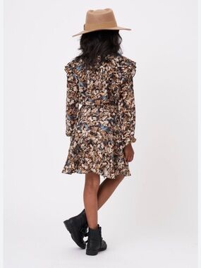 LeLaLo Brown Floral Mini Dress with Blue Accents size S